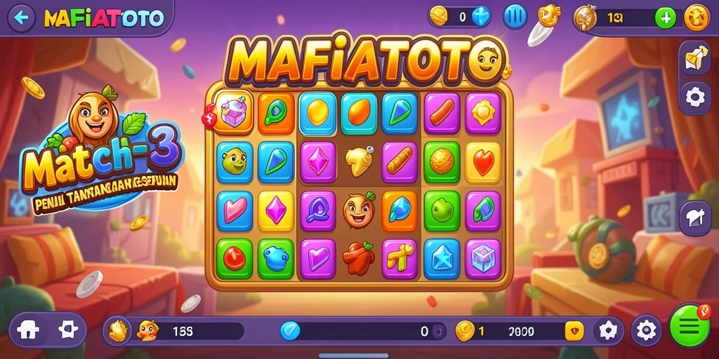 Gameplay seru MAFIATOTO dengan tantangan Match-3 yang menarik.