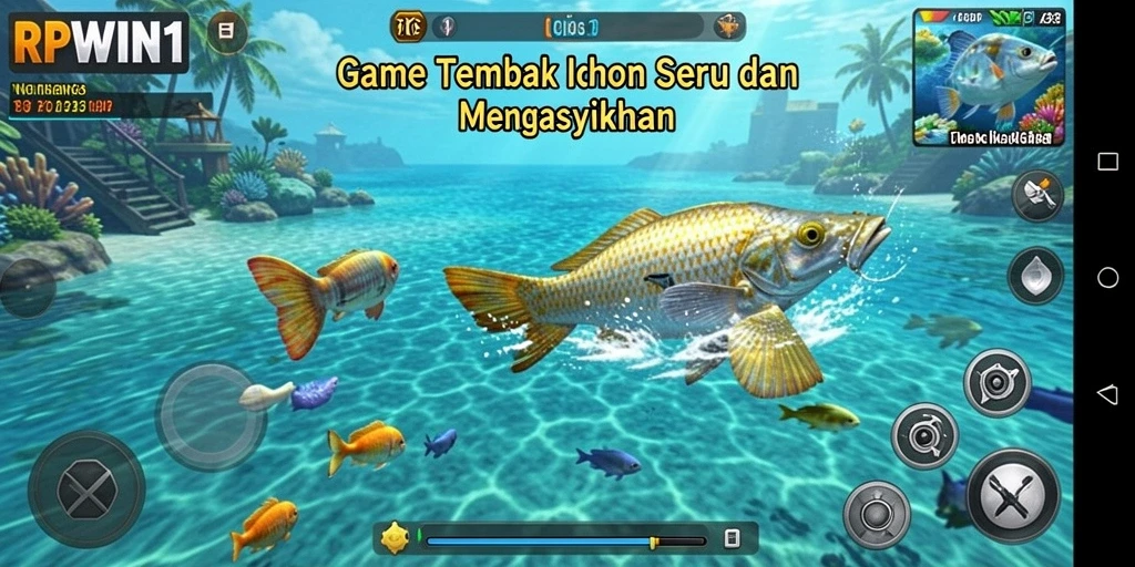 Screenshot utama RPWIN1 menampilkan aksi seru dalam Tembak Ikan.