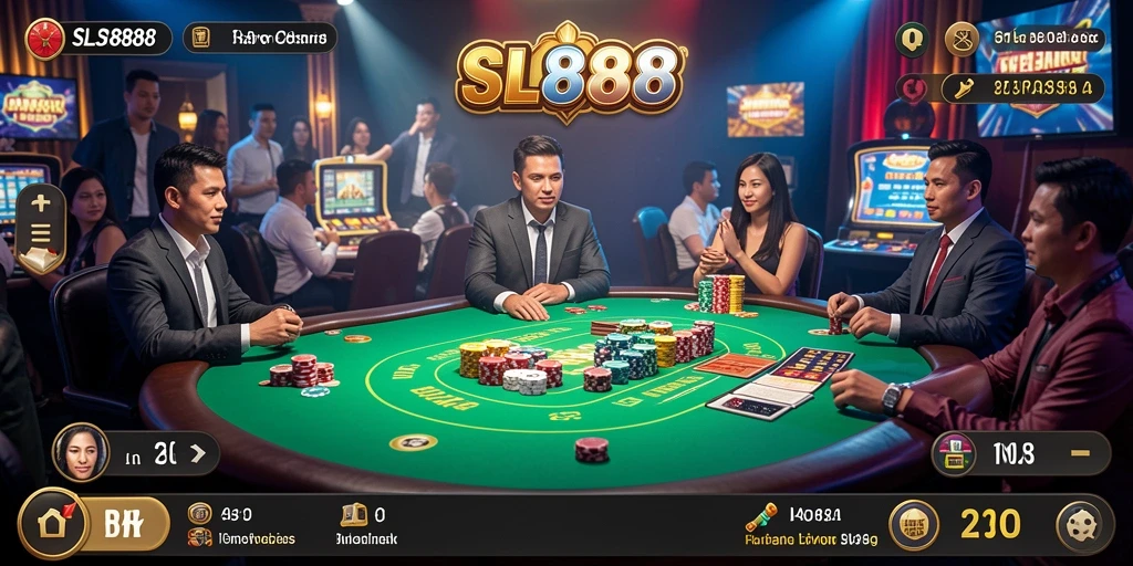 Screenshot gameplay SL888 yang menampilkan dealer dan pemain dalam live casino.